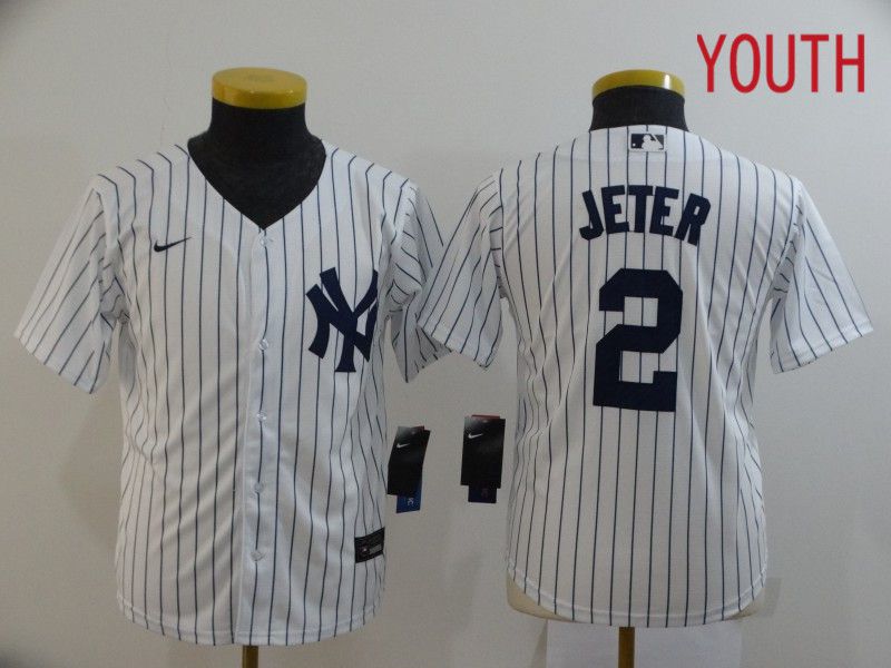 Youth New York Yankees 2 Jeter White Nike Game MLB Jerseys